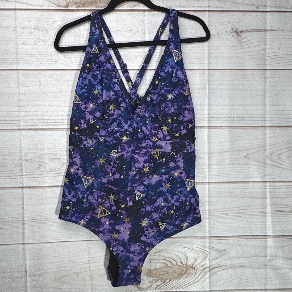 Harry Potter Deathly Hallows Galaxy One Piece Swimsuit Stars Womens Size 2